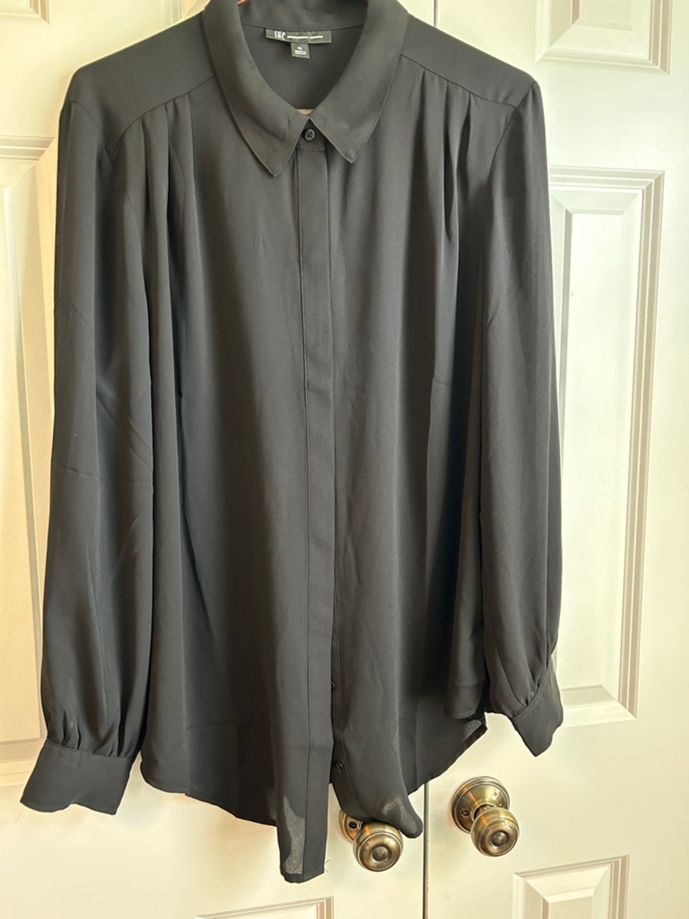 INC International Concepts Black Long-Sleeve Button Front Blouse